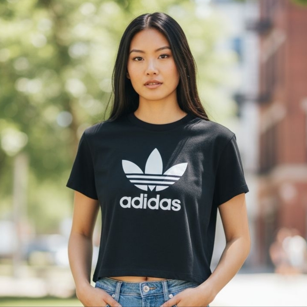 Adidas Women's Black and White Logo Crop Top